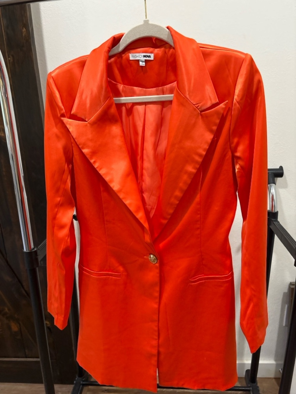Fashion Nova Satin Suit Set Blazer Pants Orange Statement Size M